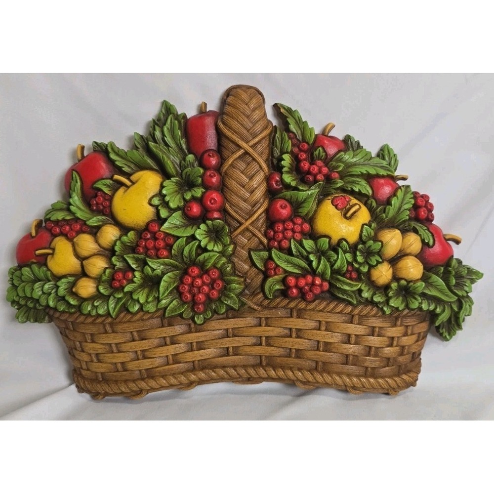 Vintage 1978 Homco 3D Plastic Wall Plaque #7533 *Basket Of Fruit* Dart Ind. USA